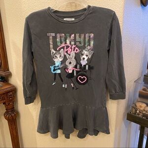 H&M Girls Animal Tokyo Pets Graphic Gray Dress Size 6-8 Yrs